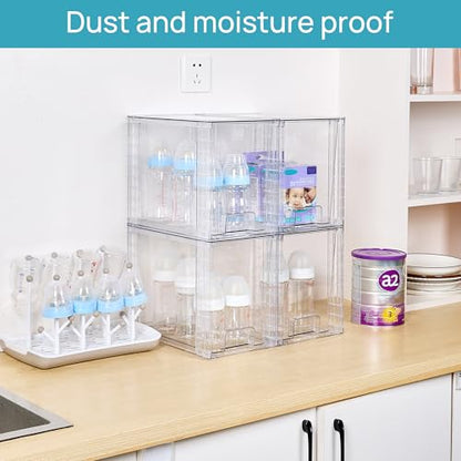 Vtopmart 4 Pack Clear Stackable Storage Drawers,9.7" High Plastic Organizers Bins for Skincare, Bathroom Supplies,Ideal for Cabinet,Undersink,Vanity,Kitchen,Pantry Organization - size: 4Pack 9.7"H