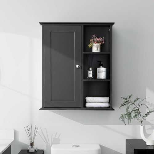 Bathroom Wall Cabinet Over The Toilet Storage Cabinet, Black | Wall Mounted Storage Cabinet Wooden Medicine Cabinets for Bathroom Laundry Room Kitchen - color: Black, size: 23.6"W x 27.6"H