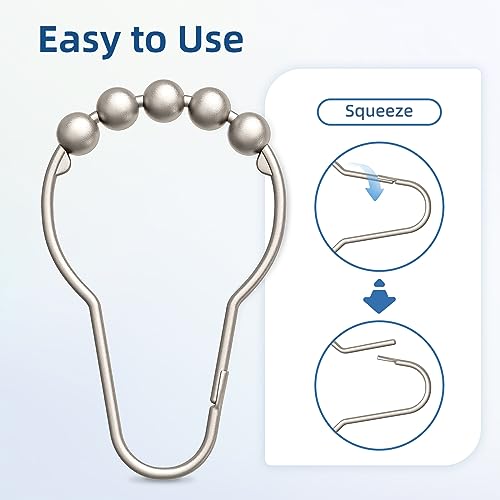 Titanker Shower Curtain Hooks Rings, Rust-Resistant Metal Shower Curtain Hooks for Bathroom Shower Rods Shower Hooks Shower Rings for Curtain - Set of 12, Matte Nickel - color: Matte Nickel