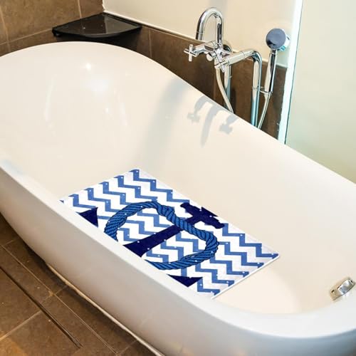 Bath Tub Shower Mat, Washable Bathtub Floor Mats, Suction Cups and Drain Holes to Keep Tubs Clean, Soft on Feet, Bathroom Essentials, 26.8x15.1 Inch, Anchor - color: Multi 4