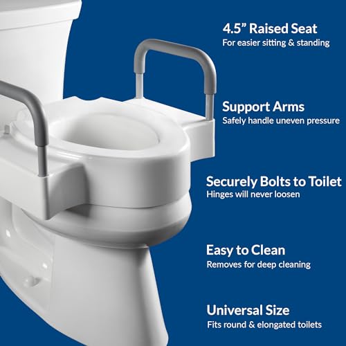 Bemis Rise 4.5" Raised Toilet Seat with Support Handles, Hinges Never Loosen, Fits Round and Elongated - style: Raised Seat with Handles