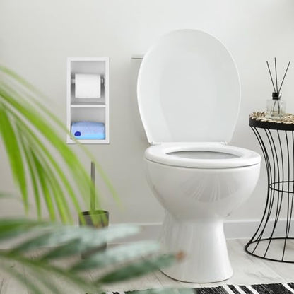 Recessed Toilet Paper Holder 304 Stainless Steel Tissue Paper Holder Bathroom Storage in Wall Tissue Toilet Roll Wall Space Saving Restroom Napkin Frame, White