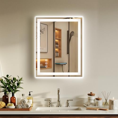 24x30 LED Bathroom Mirror with Anti-Fog, Backlit & Front Lit, Memory | Stepless Dimmable 3 Color CRI 95+ Shatterproof Tempered Glass ETL Listed for Safety Lighted Bathroom Vanity Mirror for Wall - size: 24"L x 30"W
