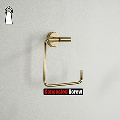JQK Towel Ring Brushed Gold, Stainless Steel Square Ring Towel Holder for Bathroom, 6 Inch Brushed Gold Wall Mount, TR140-BG - color: Gold