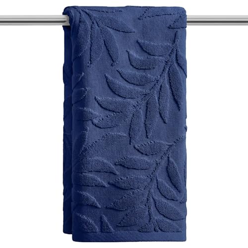 Artoid Mode 1 Pc Navy Blue 3D Leaves Jacquard Hand Towels for Bathroom, 100% Cotton Soft Absorbent Bathroom Decor Towels, 13.7 x 29.5 Inch - color: Navy Blue, size: 13.7" x 29.5", 1PC