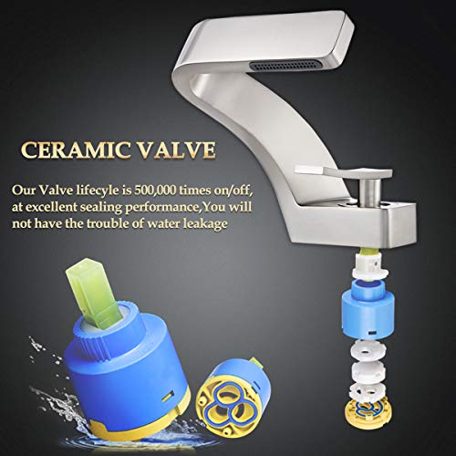becola Bathroom Sink Waterfall Faucet,Solid Brass Single Handle Hot and Cold Water Mixer Tap, Lavatory Vanity Sink Faucet Including Two US Standard 3/8" Hoses(Brushed Nickel) - color: Brushed Nickel