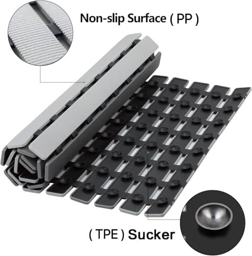 BEMISO Shower Mat Non Slip Bathtub Mat with Suction Cups and Drain Holes 27.5 x15.7 Inch Bath Mat for Tub & Shower.Easy Dry,Easy to Cut,Eco-Friendly - color: Dark Grey Light Grey, size: 27.5 x 15.7 inches