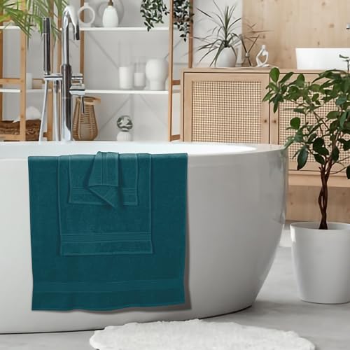 Ultra Soft 6 Pack Cotton Towel Set, Contains 2 Bath Towels 28x55 inch, 2 Hand Towels 16x24 inch & 2 Wash Coths 12x12 inch, Ideal Everyday use, Compact & Lightweight - Teal - color: Teal