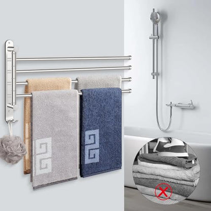 NearMoon Swivel Towel Rack, 19.5" Thicken 304 Stainless Steel 4-Arm Towel Bar, Space Saving Wall Mounted Towel Holder with Hook, Rustproof Swing Out Towel Hanger for Bathroom, Kitchen (Matte Black) - color: Matte Black, size: 19.5 Inch
