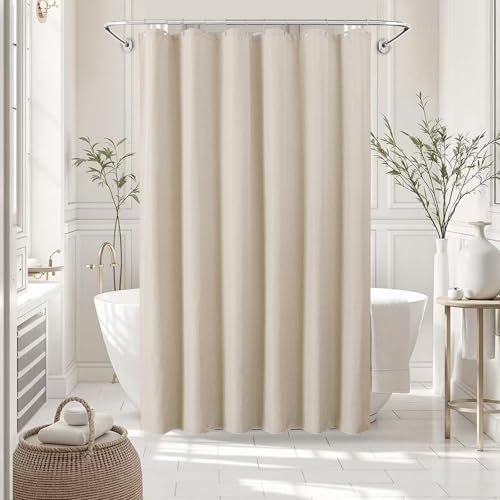 Linen-Like Shower Curtain, Waterproof Premium 250GSM Heavyweight Fabric, 72 x 72, with 12 Stainless Steel Hooks, Luxury Hotel Spa Bathroom Decor, Machine Washable, Weighted Hem, Beige - color: Linen-beige