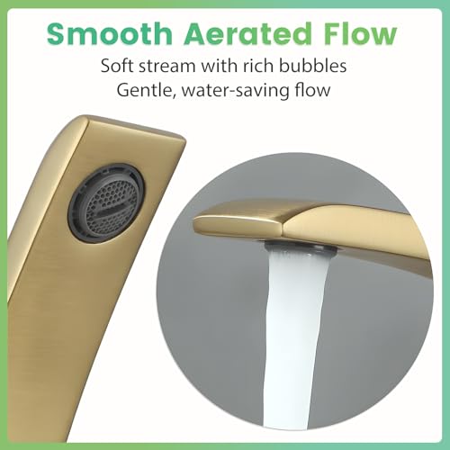 Modern Brushed Gold Bathroom Sink Faucet, Single Hole with Deck Plate | Premium Solid Brass, Single Handle, Fits 1 or 3 Hole, Supply Lines, for Vanity, RV, Farmhouse & Commercia - color: Brushed Gold