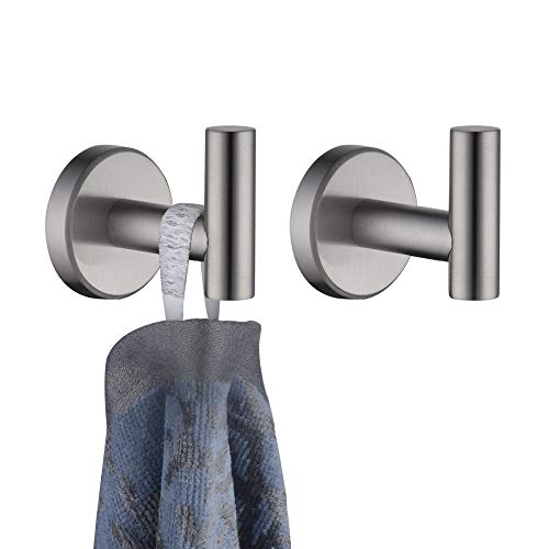 JQK Bathroom Towel Hook Brushed, Coat Robe Clothes Bath Wall Hooks for Kitchen Garage SUS 304 Stainless Steel Thick 0.8mm, 2 Pack Brushed Steel, TH100-BN-P2 - color: Brushed, size: 2 Pack