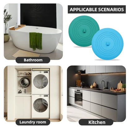 Tub Stopper 2PCS,Bathtub Drain Stopper,6 inches Bathtub Tub Drain Cover Stopper,Silicone Drain Plug,Kitchen Bathroom Hair Water Shower Stopper,Large Bathroom Laundry Accessories (Blue/Green) - color: Blue/Green