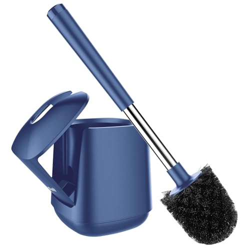 SetSail Toilet Brush and Holder, Self Closing Lid Toilet Bowl Brushes Holder and Extra Long Handle Ventilated Toilet Brush Set for Bathroom Cleaning, Nylon Bristles, Dark & Blue - color: Dark Blue, size: 1 pack