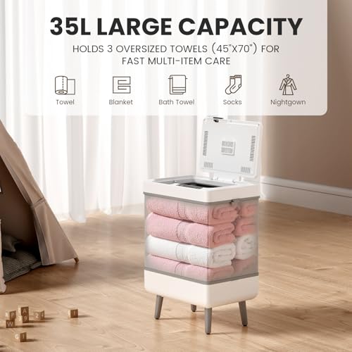 AGLUCKY Foldable Towel Warmer, 35L Large Capacity PTC Heater | Aromatherapy, Temper & Timer Functions, Fits Up to Three 45"x70" Oversized Towels, Auto Shut Off, Towel Dryer for Home Spa