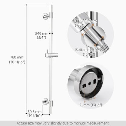 KES All Metal Shower Slide Bar 30-Inch (Non-Plastic) with Adjustable Shower Head Holder, 18/8 Stainless Steel Shower Slide Bar with Adjustable Bracket Cover Existing Holes, Polished Steel, F210S78-PS - color: Polished Steel
