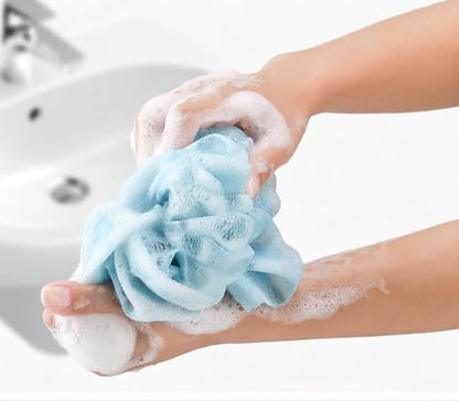 3Pcs Bath Set Back Scrub Mitt Bath Ball Long Strip Home Use,Navy Blue | Exfoliating Washcloth Towel with Handle,Body Scrubber Exfoliator,Bath Sponge for Unisex Exfoliate Body Scrub,33.5In