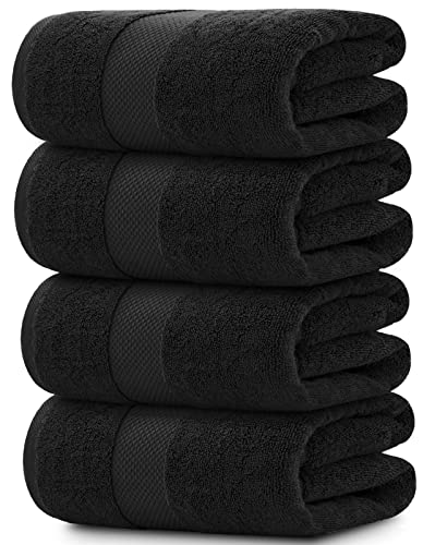 White Classic Luxury Black Bath Towels Extra Large | 100% Soft Cotton 700 GSM Thick 2Ply Absorbent Quick Dry Hotel Bathroom Towel | 27x54 Inch | Black | Set of 4 - color: 04: Black