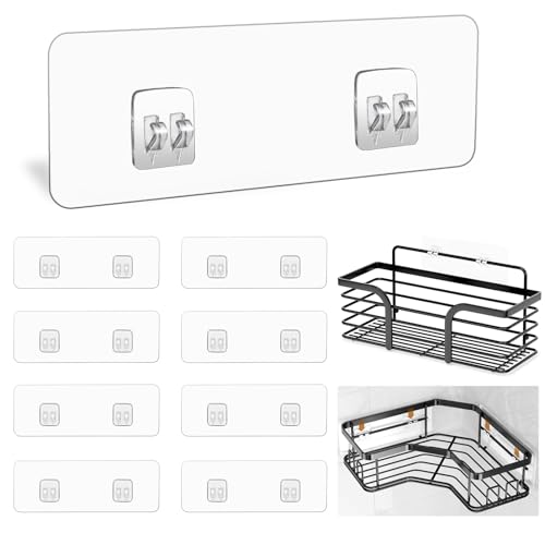 9 Pack Shower Caddy Adhesive Replacement Stickers,Strong Hooks for Caddy, Clear Waterproof Adhesive Strips, No Drilling for Kitchen Racks and Bathroom Storage Shelves (Clear 2 Hooks) - color: Clear 2 hooks-9Pack