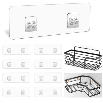 9 Pack Shower Caddy Adhesive Replacement Stickers,Strong Hooks for Caddy, Clear Waterproof Adhesive Strips, No Drilling for Kitchen Racks and Bathroom Storage Shelves (Clear 2 Hooks) - color: Clear 2 hooks-9Pack