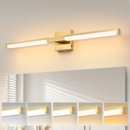 32 Inch Bathroom Vanity Light Fixtures, Gold Modern Light Fixtures Over Mirror, 16W 5CCT Dimmable Wall Light - color: Gold - 1Pack, size: 32 inch