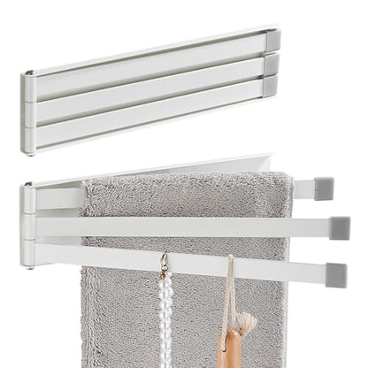 Swivel Towel Rack Thicken Metal 3-Arm Towel Bar Space Saving Wall Mounted Towel Holder with Rustproof Swing Out Towel Hanger for Bathroom Kitchen White - color: White-9.4 Inch