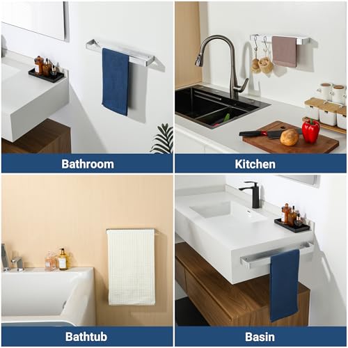 SAYAYO Brushed Nickel Hand Towel Holder for Bathroom Wall, 16 Inch Self Adhesive Towel Bar Hand Towel Rack Square Heavy Duty - color: Brushed Nickel, size: 16 Inch