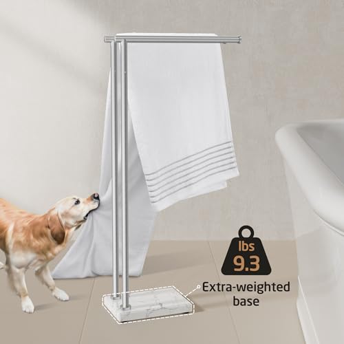 KES Standing Towel Rack, Marble Base, 36" H, L-Shape, Brushed Finish | Equal-height, Heavy 9 lbs Base, 304 Stainless Steel, Anti-Tip & Anti-Loosening, Fits Bath Sheets, No Drilling Required - size: 37 inch (2-tier, Equal Height)