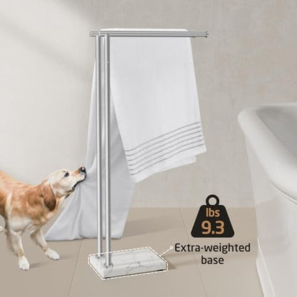 KES Standing Towel Rack, Marble Base, 36" H, L-Shape, Brushed Finish | Equal-height, Heavy 9 lbs Base, 304 Stainless Steel, Anti-Tip & Anti-Loosening, Fits Bath Sheets, No Drilling Required - size: 37 inch (2-tier, Equal Height)