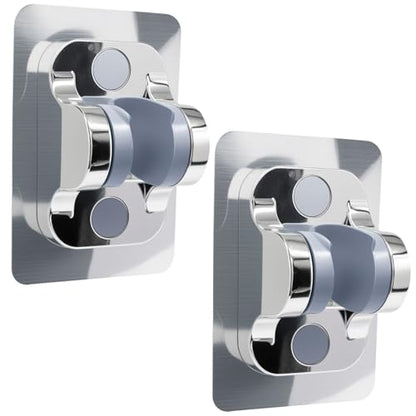 2 Pack Strong Adhesive Shower Waterproof Handheld Shower Holder Adjustable No Drilling Wall Mount Bracket, No Drilling Holder for RV Bathroom (Silver) - style: Silver