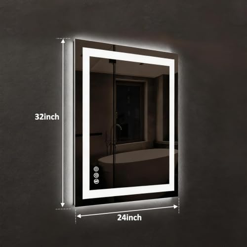 ROOMTEC 24"x32" LED Bathroom Mirror with Lights, Backlit+Frontlit | Anti-Fog, Dimmable, Memory Function, Bathroom Vanity Mirror for Wall, Shatterproof Tempered Glass (Horizontal/Vertical) - size: 24"L x 32"W