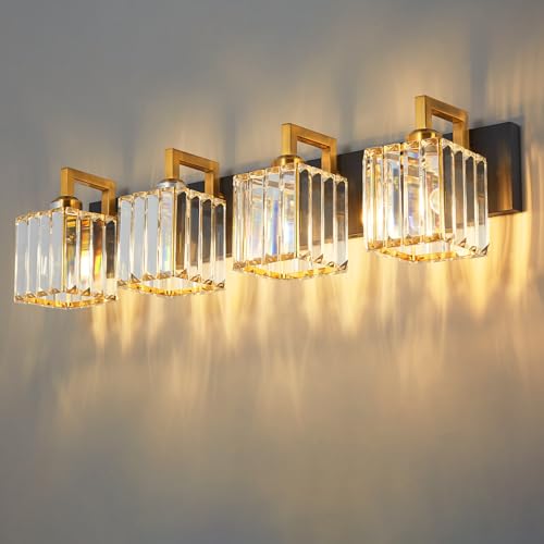 Modern Bathroom Vanity Light 4-Lights Black Gold Crystal Wall Lamp Bathroom Modern Crystal Vanity Lighting - color: Black+Gold Crooked, size: 4-light