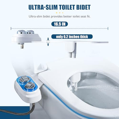 Non-Electric Bidet Attachment for Toilet, Dual Nozzle Rear & Feminine Wash | Easy to Install Self-Cleaning, Adjustable Water Pressure, for any Standard Two-piece Toilet