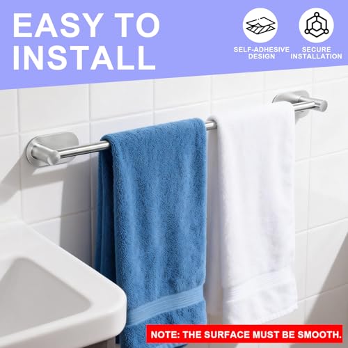 Self Adhesive Towel Bar, Adjustable 16-24" Stick Bath Towel Rack for Bathroom, SUS304 Stainless Steel No Drill Stick on Wall Bathroom Towel Holder for Home, Kitchen (1 Pack Silver) - color: Silver