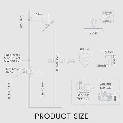 Airuida Shower Faucet Set,8 Inch Brushed Gold Shower Trim Kit | Round Rainfall Shower Head,Single Handle,Male Threads Rough-in Valve,Wall Mount Bathroom System - color: Gold, size: 8 Inch