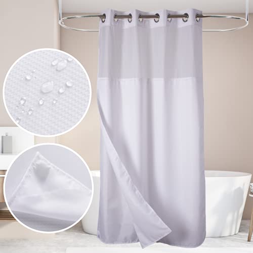 48" W x74“ L Hook Free Fabric Stall Shower Curtain with Polyester Snap-in Liner with Magnets–Hotel Quality Top See Through White - color: White, size: 48"W x 74"L (Pack of 1)
