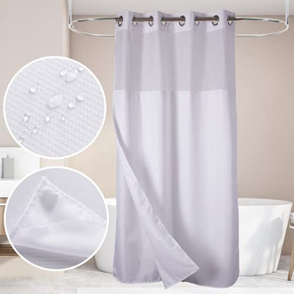 48" W x74“ L Hook Free Fabric Stall Shower Curtain with Polyester Snap-in Liner with Magnets–Hotel Quality Top See Through White - color: White, size: 48"W x 74"L (Pack of 1)