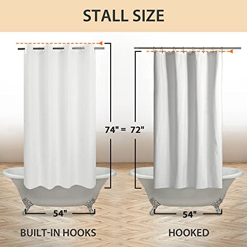 River Dream No Hook Microfiber Shower Curtain 54" Wide - Soft Stall Size Hotel Style Fabric Shower Curtain for Bathroom, Waterproof & Machine Washable, White, 54x74 - color: White, size: 54"W x 74"L (Pack of 1)