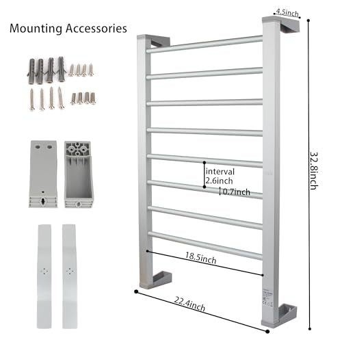 Heated Towel Rack with Timer, 8-Bar Electric Towel Warmer for Bathroom, Fast Heating Towel Dryer Freestanding or Wall Mount, Auto Shut-Off, Space-Saving Design