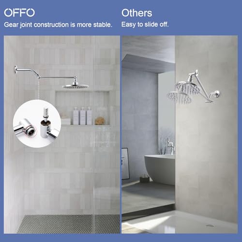 OFFO 11 inch Shower Head Extension Arm, Adjustable Height & Angle Shower Arm Extender with Locking Nut, Universal G1/2 Connector for Fixed and Handheld Showerhead, Chrome - color: Chrome, style: 11 in