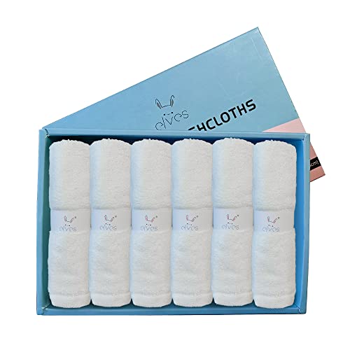 elves Bamboo Viscose Face Cloth - Soft Washcloths for Baby & Adult - Organic Wash Clothes for Body and Face 10'' x 10'' - Reusable Makeup Remover Face Towel - Set of 6 (White) - color: White