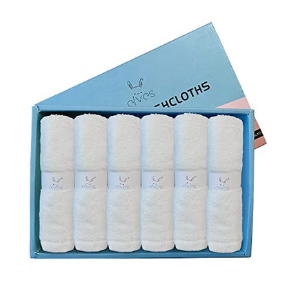 elves Bamboo Viscose Face Cloth - Soft Washcloths for Baby & Adult - Organic Wash Clothes for Body and Face 10'' x 10'' - Reusable Makeup Remover Face Towel - Set of 6 (White) - color: White