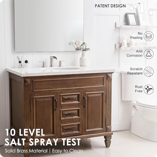Brushed Nickel Bathroom Faucet 3 Hole, 4-8 Inch Waterfall Bathroom Sink Faucet Widespread with Drain & cUPC Supply Hose, 2 Handles for Vanity, Lavatory, Restroom, Brass Material, 10 Mins Install - color: Brushed Nickel - Modern