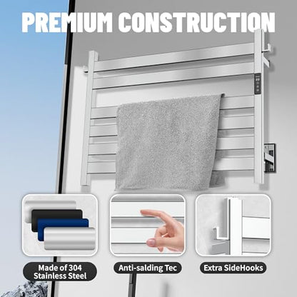 K&KALONZO Towel Warmer for Bathroom, Wall-Mounted 6-Bar Heated Towel Rack with Built-in Timer, Waterproof Electric Towel Heater, Support Plug-in and Hardwired, Polished, EL18M