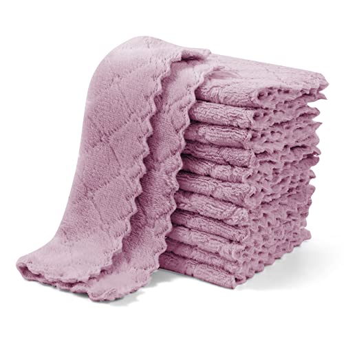 UMANI 12 Pack Microfiber Cleaning Cloths Reusable Textured Cleaning Rags | 10 x 6 Inch, Soft Absorbent Quick-Dry Cloths for Kitchen, Bathroom, Countertop and Household Cleaning - color: Purple