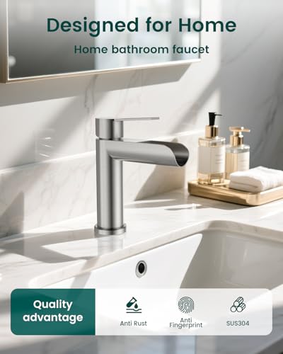 APPASO Brushed Nickel Waterfall Bathroom Sink Faucet for 1-3 Hole Sinks | One Hole Bathroom Faucets with Pop Up Drain Assembly and Deck Plate, Stainless Steel to Fit Vanity Lavatory Laundry Sinks - color: Brushed Nickel-1