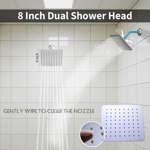 Polished Chrome Shower System with 3 Rain Shower Head(12+8+8 inch), Handheld Spray, 4 Way Smart Temperature Display Shower Faucet set - color: Chrome, size: 12+8+8 inch