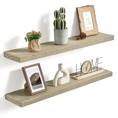 Axeman 36 Inch Rustic Wooden Floating Shelves for Wall|Solid Reclaimed Wood Wall Mounted Shelves with Invisible Brackets for Books Bathroom Kitchen Storage|8 Inch Deep|2 Pack, Grey - color: Grey, size: 36inch