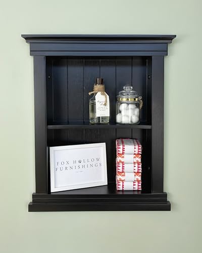 14x18 Elliot Craftsman Recessed Wood Wall Niche, Open Medicine Cabinet Replacement, in The Wall Bathroom Cabinet Insert Shelves, Made in North America, NO MDF, Beadboard, Black - color: Black Beadboard