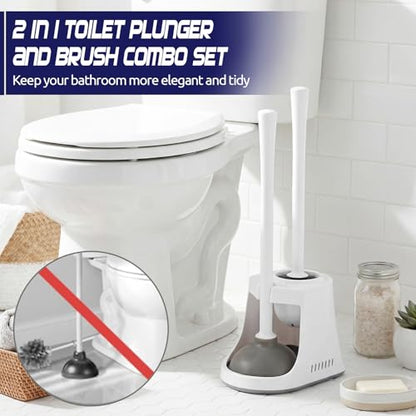 Reallnaive 4 Set Toilet Plunger and Brush Set with Ventilated Holder 2 in 1 Toilet Bowl Brush and Heavy Duty Plunger Combo Bathroom Cleaning Kit for Home and Commercial Bathrooms Drainage(White) - color: White